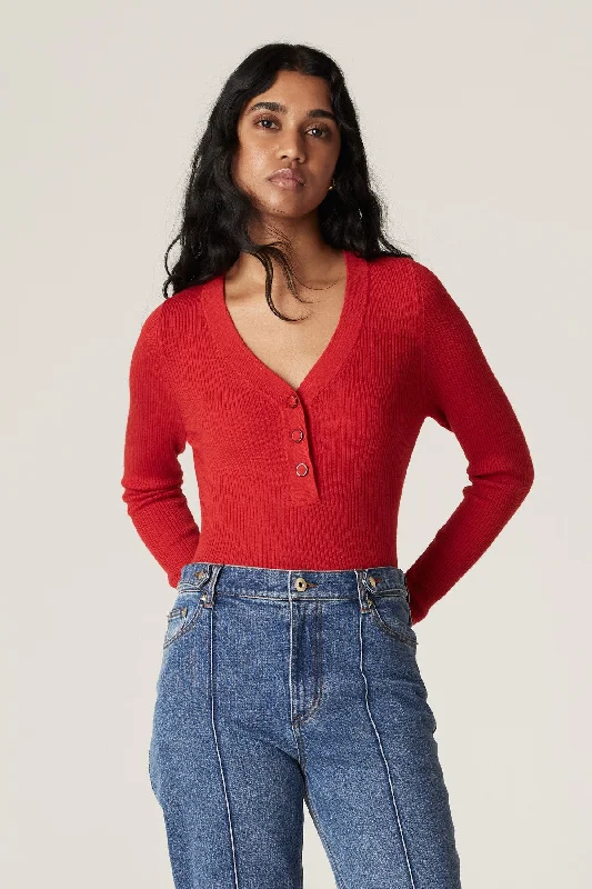 Elsa Merino Jumper - Tomato Red Mesh Blend Leather Blend Suede Blend