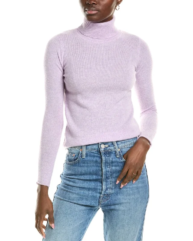 Sofiacashmere Roll Cuff & Hem Turtleneck Sweater Cable Knit Ribbed Knit Lace Knit