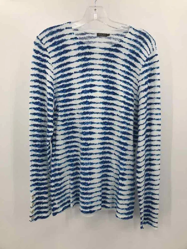 Pre-Owned J Mclaughlin Blue Size Large Printed Sweater Striped Floral Plaid