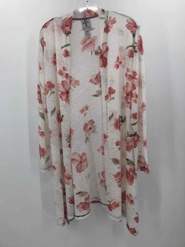 Pre-Owned Rain + Rose White Size Medium Floral Cardigan Sweater Fitted Loose Oversized