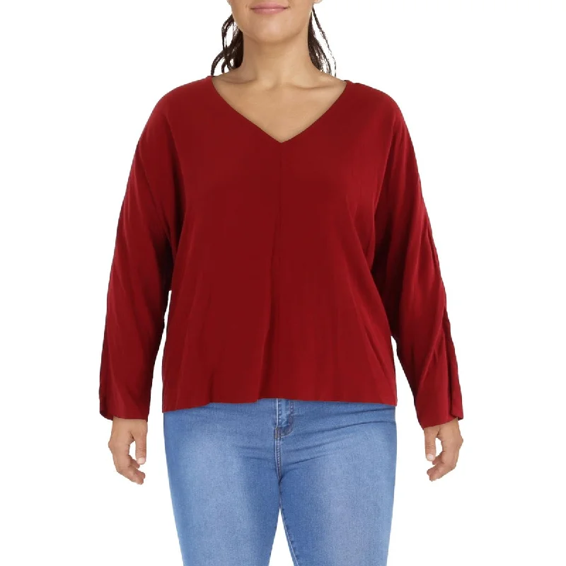 Womens Crepe V Neck Pullover Top Boat Neck Sweater