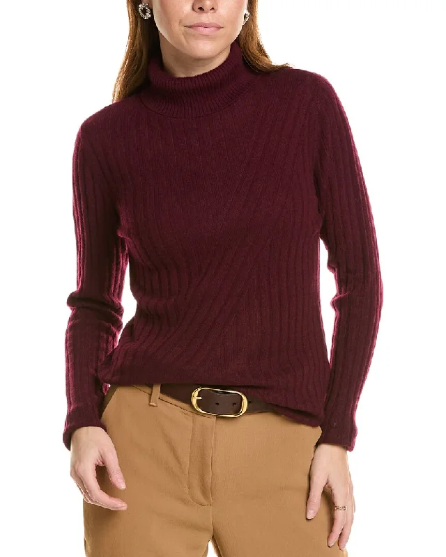 Sofiacashmere Directional Rib Turtleneck Cashmere Sweater Seamless Knitted Crochet