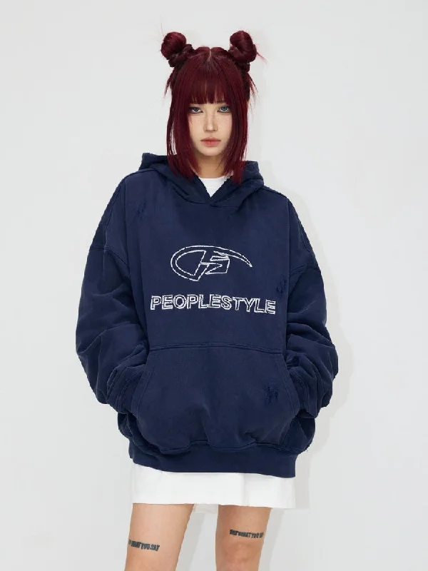 Cracked Front Logo Print Hoodie【s0000004195】 Hoodie with Belted Waist Structured Tailored