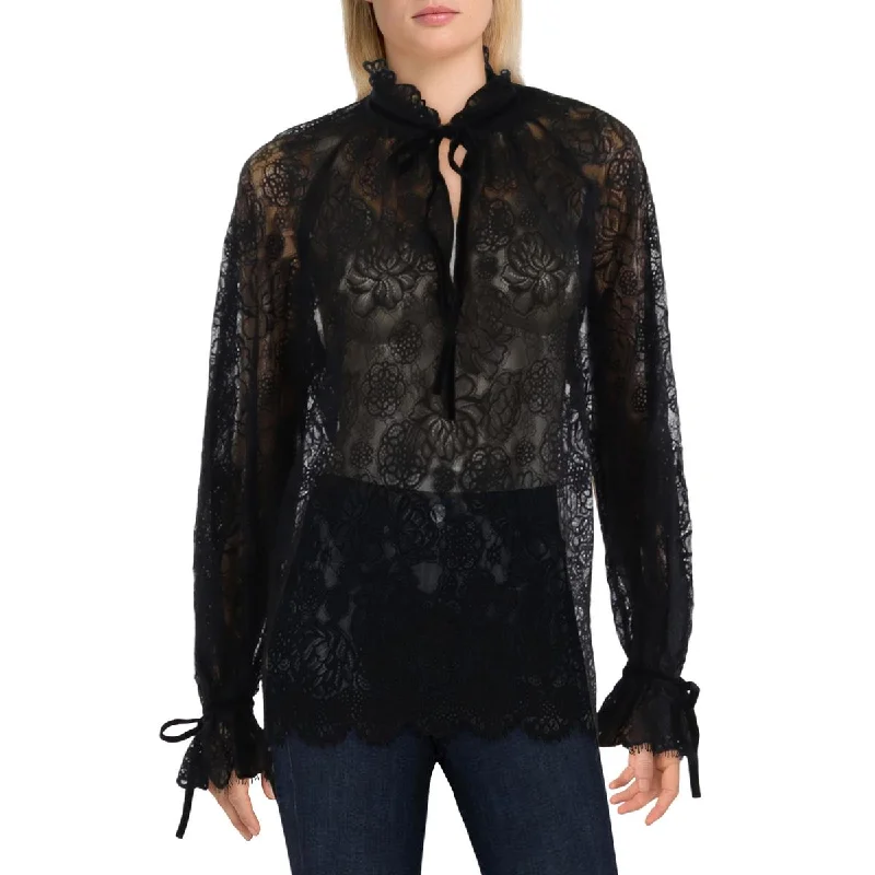 Womens Sheer Blouson Pullover Top Oblong Neck Pullover