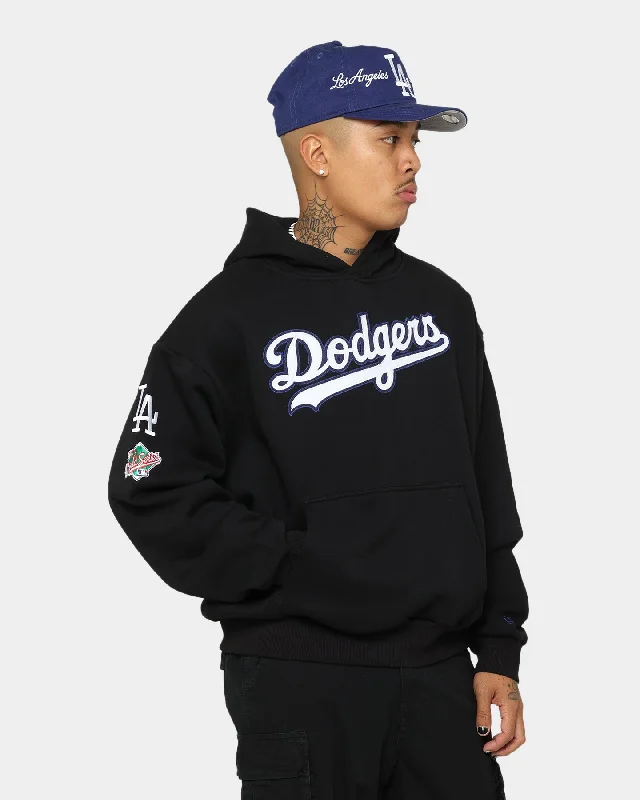 New Era Los Angeles Dodgers Lockstitch Script Hoodie Black Hoodie with Snap Buttons Easy Quick