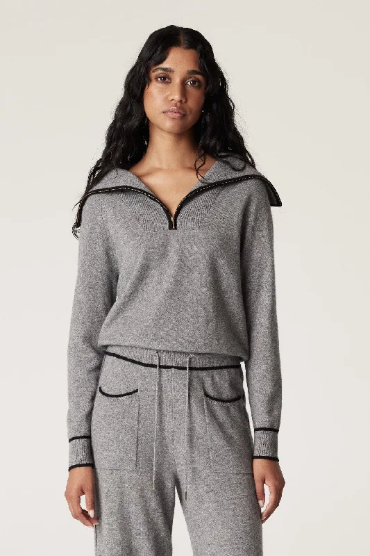 Cashwool Track Jumper - Grey Turtle Neck Boat Neck Asymmetrical Neck