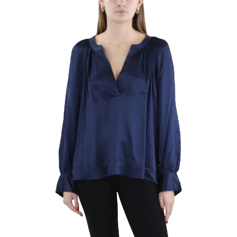 Womens Rayon V-Neck Pullover Top Puff Sleeve Stylish