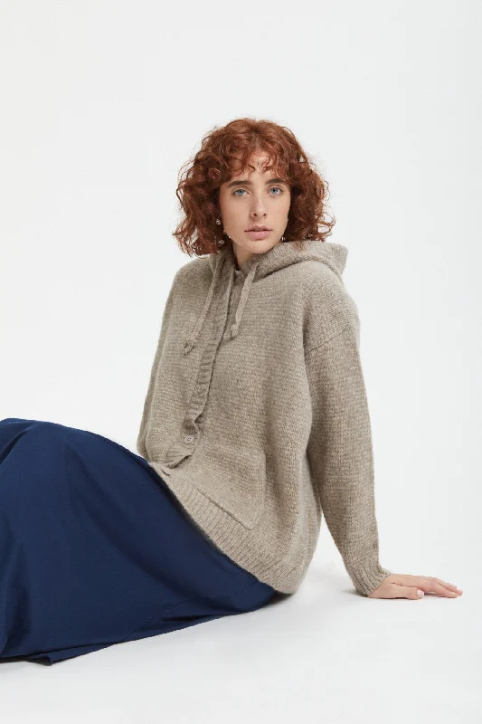 Cardigan con cappuccio in misto alpaca Spandex Rayon Corduroy