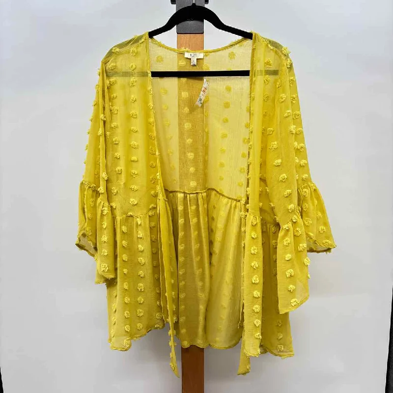 Kori Women's Size L Yellow dotted Cardigan Faux Fur Fabric Real Fur Fabric Shearling Fabric