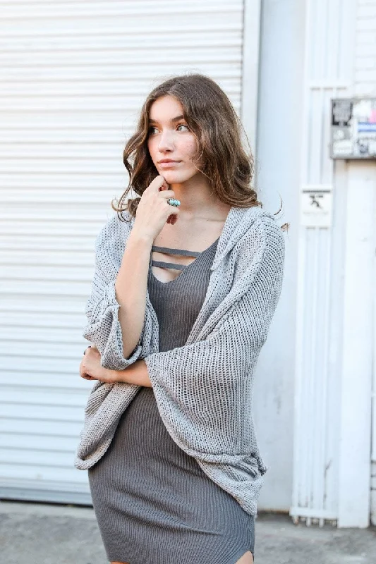 Hooded Rib Knit Cardigan Transparent Opaque Sheer