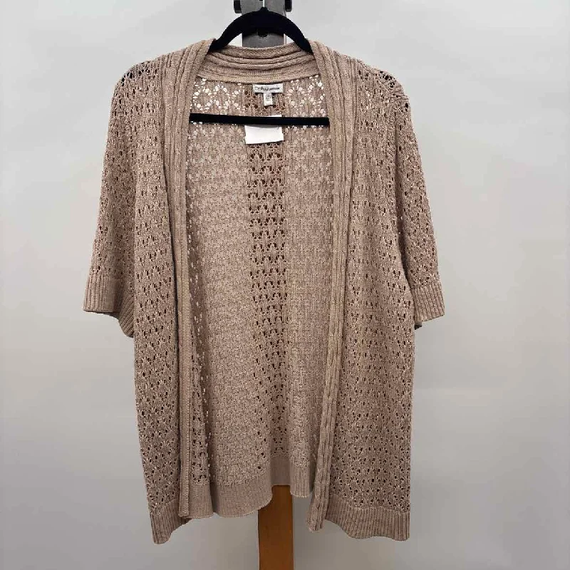 Croft & Barrow Women's Size 1X Brown Open Weave Cardigan Fitted Loose Oversized