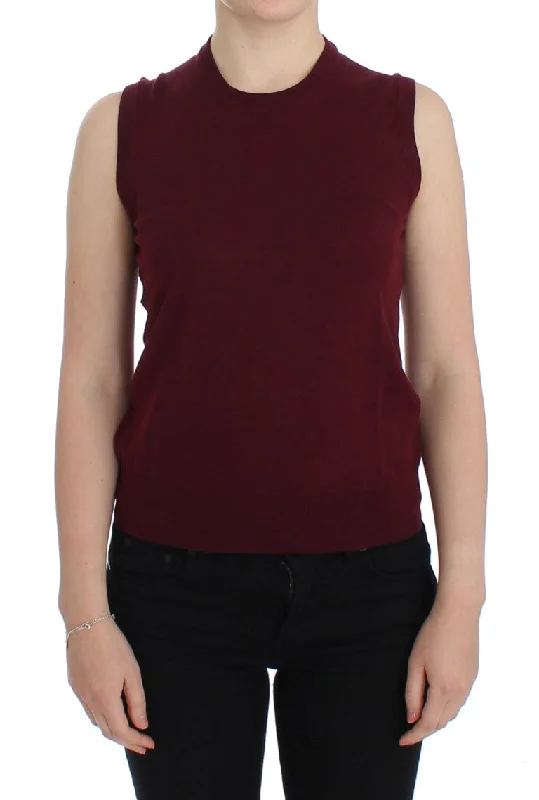 Dolce & Gabbana Elegant Red Wool Sleeveless Pullover Women's Vest Puff Sleeve Stylish