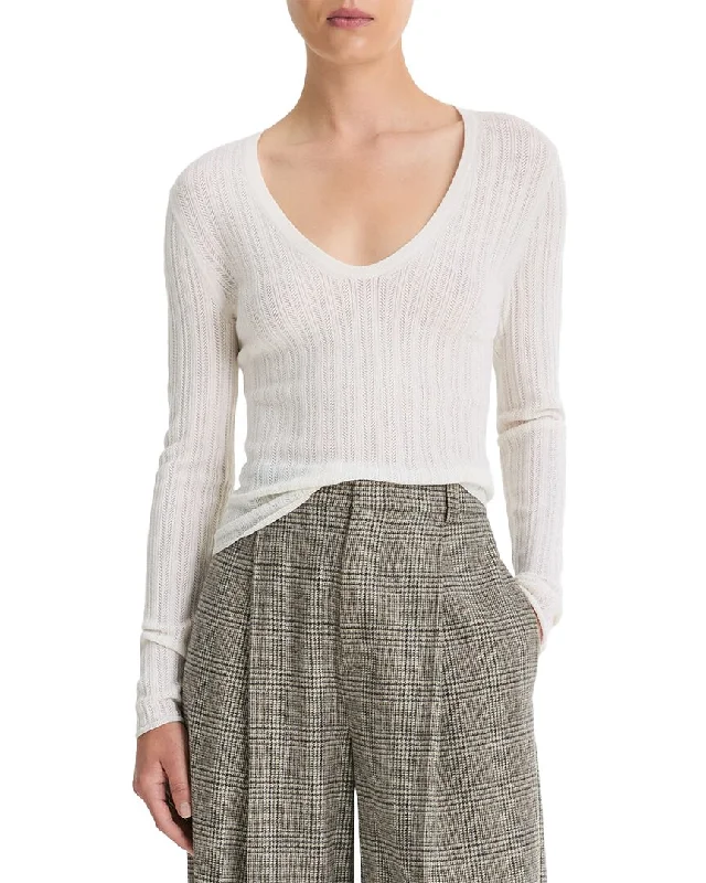 Vince Pointelle Stitch Wool-Blend Pullover Angora Wool Cozy