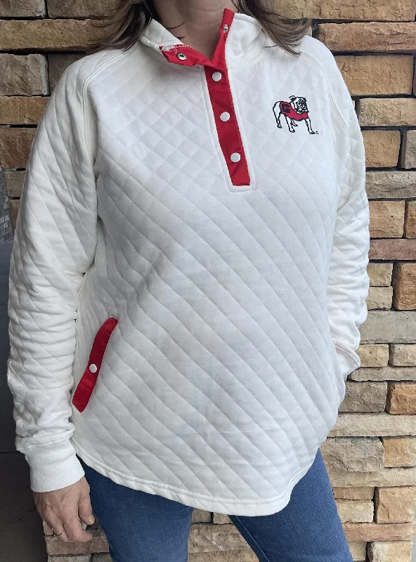 Pressbox UGA Claire Womens Quarter Button Pullover Jewel Neck Pullover