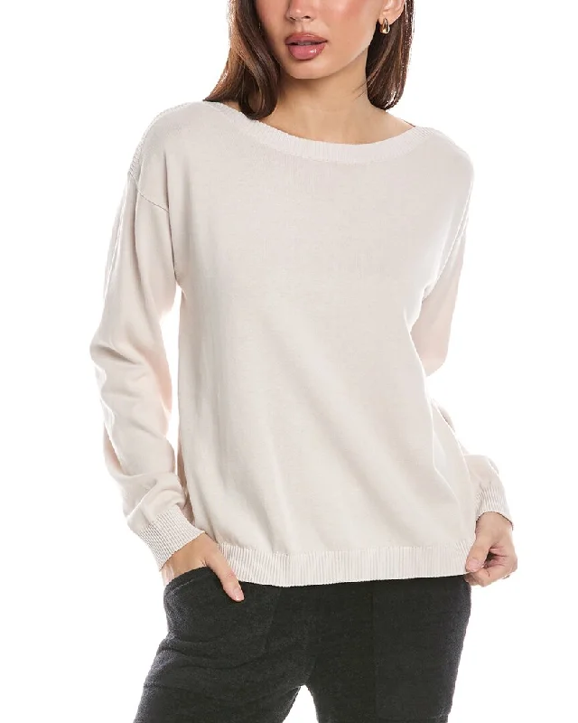 Barefoot Dreams Sunbleached Boatneck Pullover Ruffled Neck Pullover