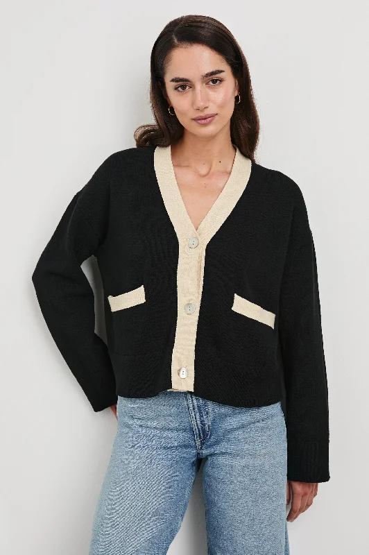 GENEVA CARDIGAN - BLACK IVORY Sequined Glittery Shiny