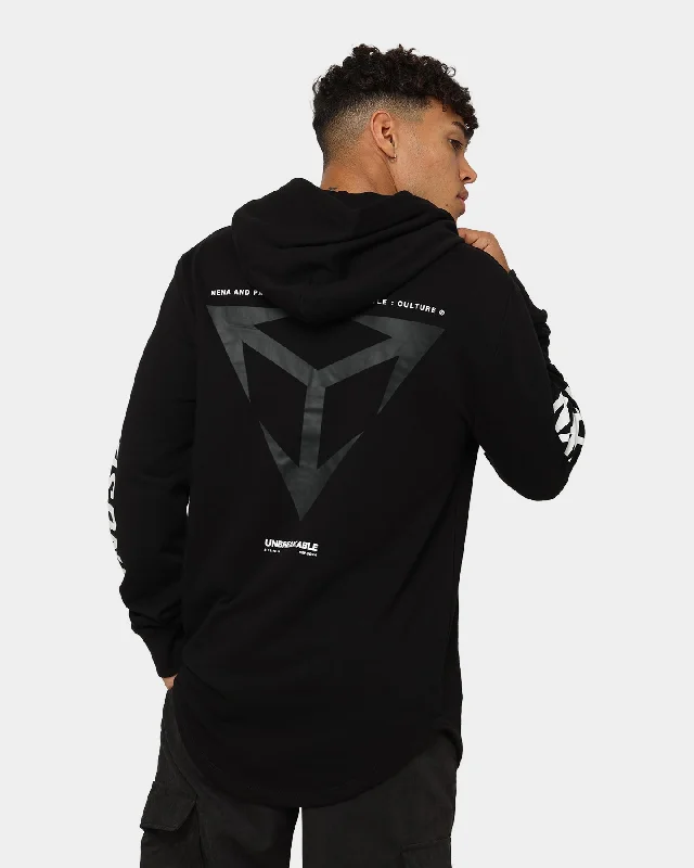 Nena and Pasadena Transmission Dual Curved Hoodie Jet Black Hoodie with Exposed Zipper Edgy Industrial