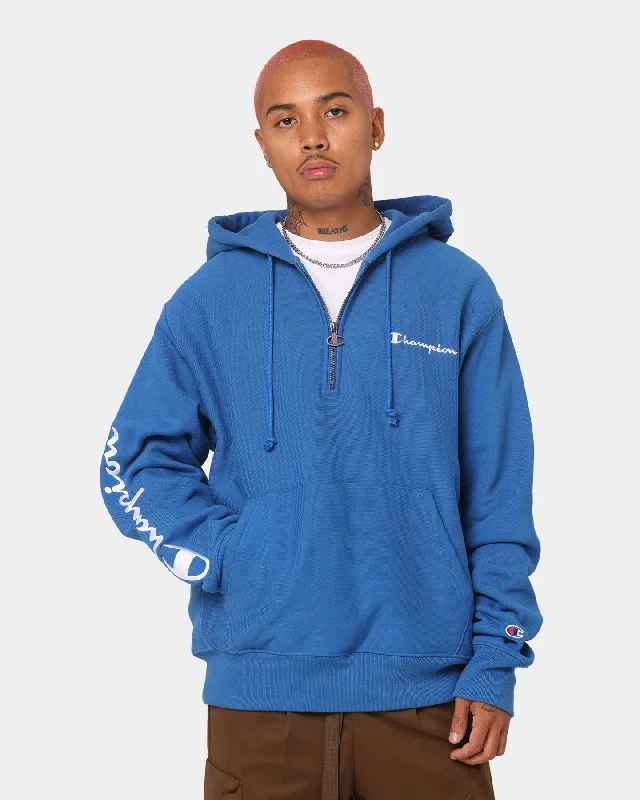 Champion Reverse Weave Quarter Zip Hoodie Living In Blue Hoodie with Raglan Sleeves Sporty Comfortable