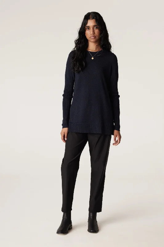 Archer Merino Jumper - Ink Navy Polka Dot Checkered Tartan