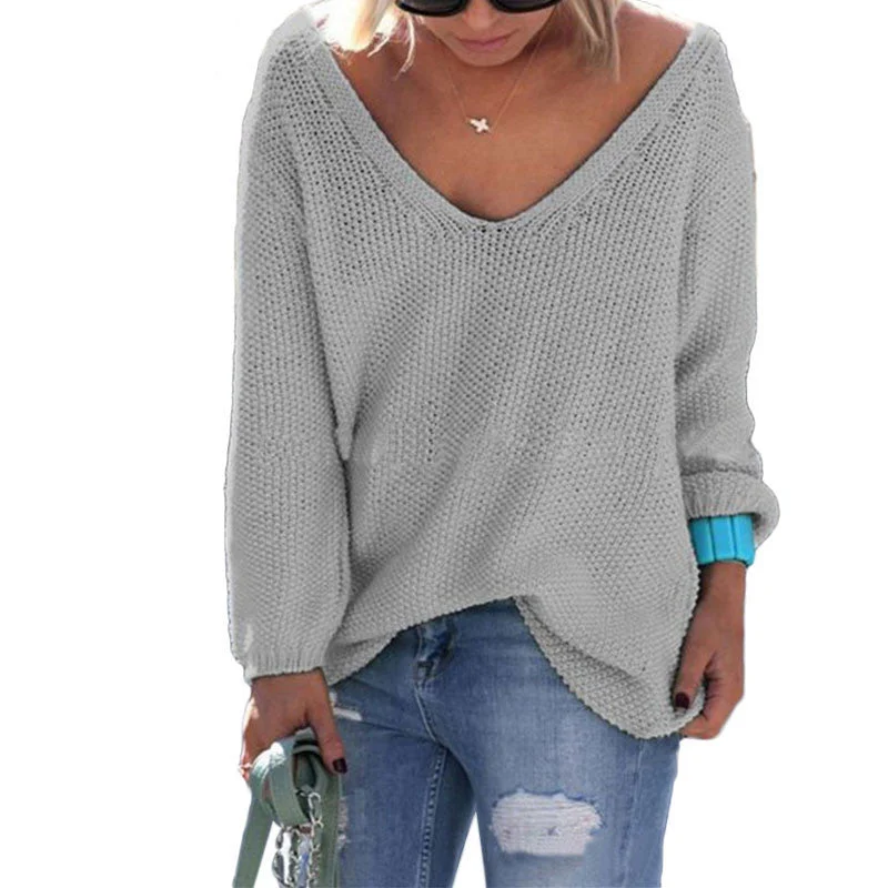 Casual slim autumn sweater V neck loose solid 6 colors women's sweaters and pullovers knitwear jumper ladies pullover Fleece Fabric Down Fabric Feather Fabric