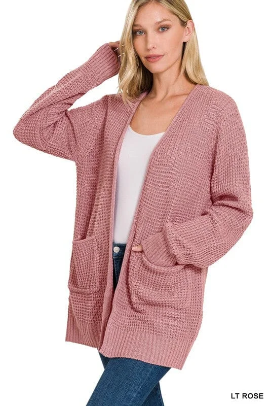 Low Gauge Waffle Open Cardigan Sweater Thin Thick Dense