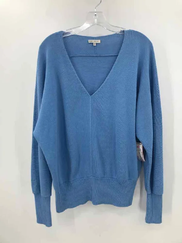 Pre-Owned Lafayette 148 Blue Size Large Sweater Silk Blend Satin Velvet