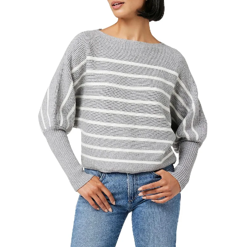 Karina Womens Striped Dolman Pullover Sweater One Shoulder Top