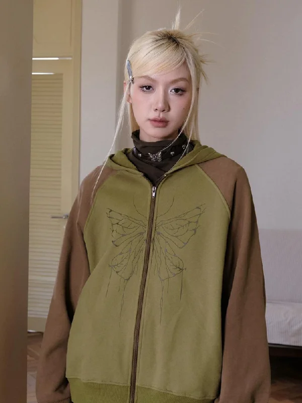 Green coffee color hooded sweatshirt【s0000003692】 Hoodie with Frayed Bohemian Relaxed