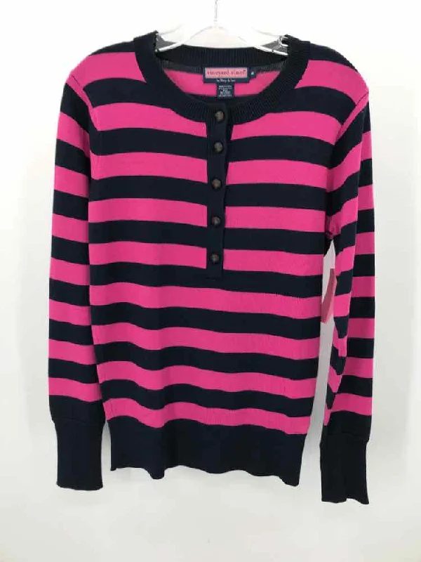 Pre-Owned Vineyard Vines Pink Size Medium Sweater Solid Color Striped Floral Print