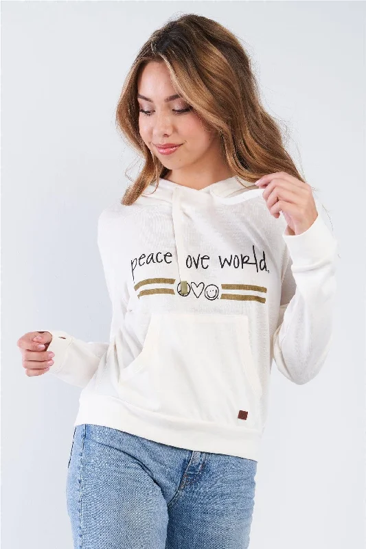 Pristine Long Sleeve "Peace Love World" Tour Hoodie Sweatshirt Hoodie with Hem Drawcord Adjustable Customizable