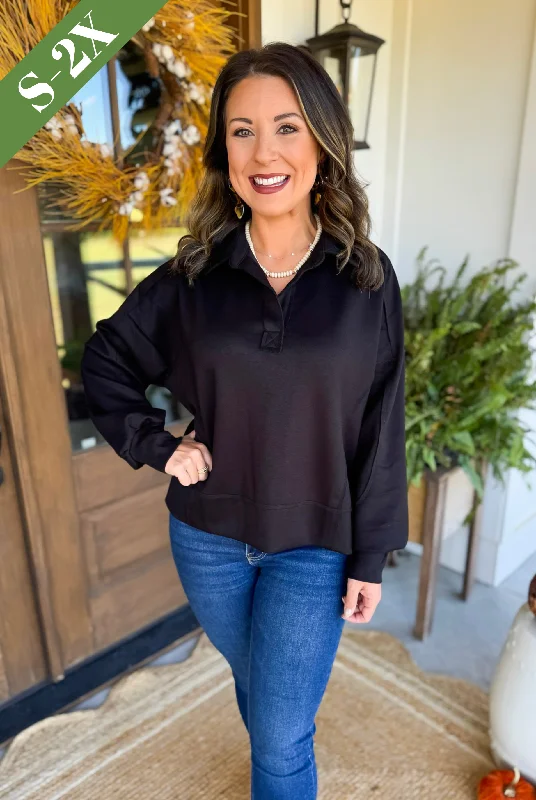 Easy Basic Pullover Top in Black Shawl Collar Sweater