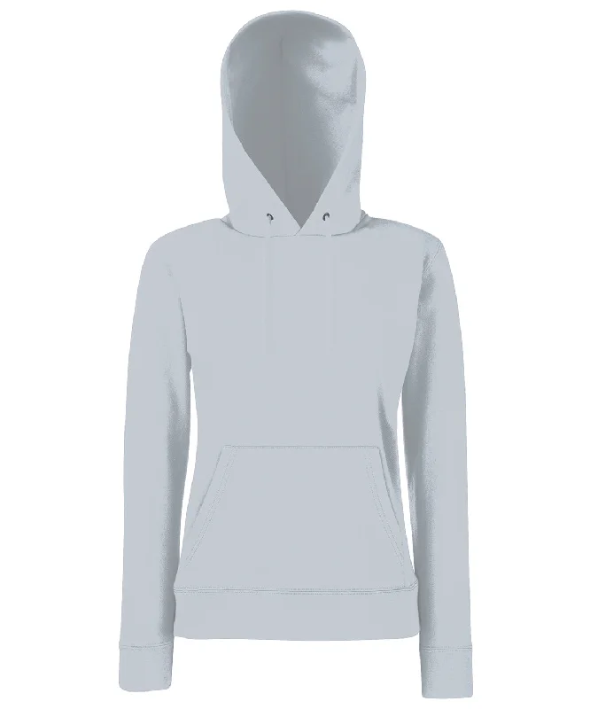 Heather Grey - Women's Classic 80/20 hooded sweatshirt Hoodie with Hem Embroidery Detailed Premium