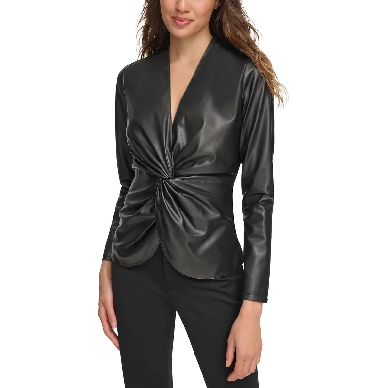 Womens Leather Twist Front Pullover Top Bolero Style Sweater