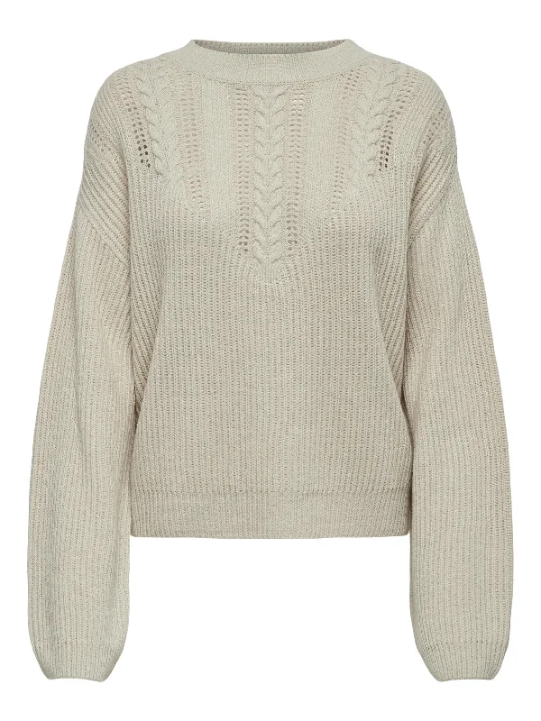 JDY Linn long Sleeve Cable Pullover Knit-SAND Bateau Neck Pullover