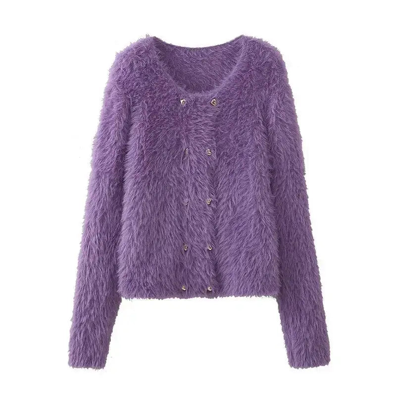 Women buckled mohair sweater long sleeve female top Open Front Closed Front Wrap Front