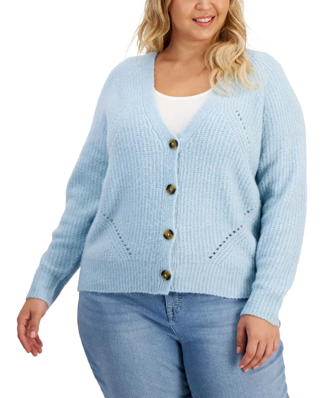 Style & Co Plus Size Boyfriend Cropped Cardigan Crew Neck V-Neck Turtle Neck