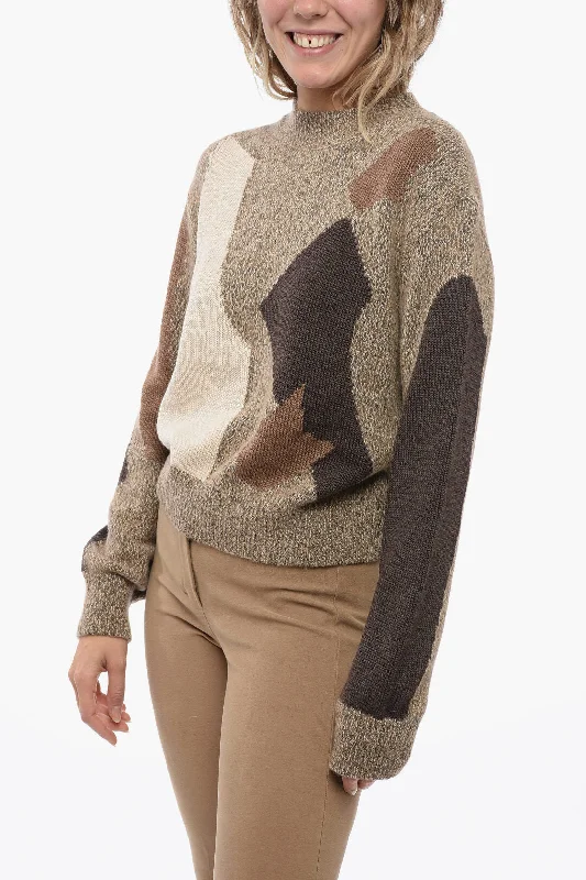 Moschino Blended Wool Pullover with Geometric Pattern 42 Italian size High Neck Pullover