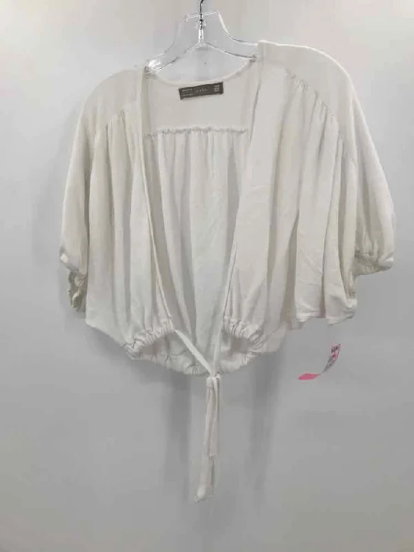 Pre-Owned Zara White Size Medium Cotton Cardigan Sweater Spandex Rayon Corduroy