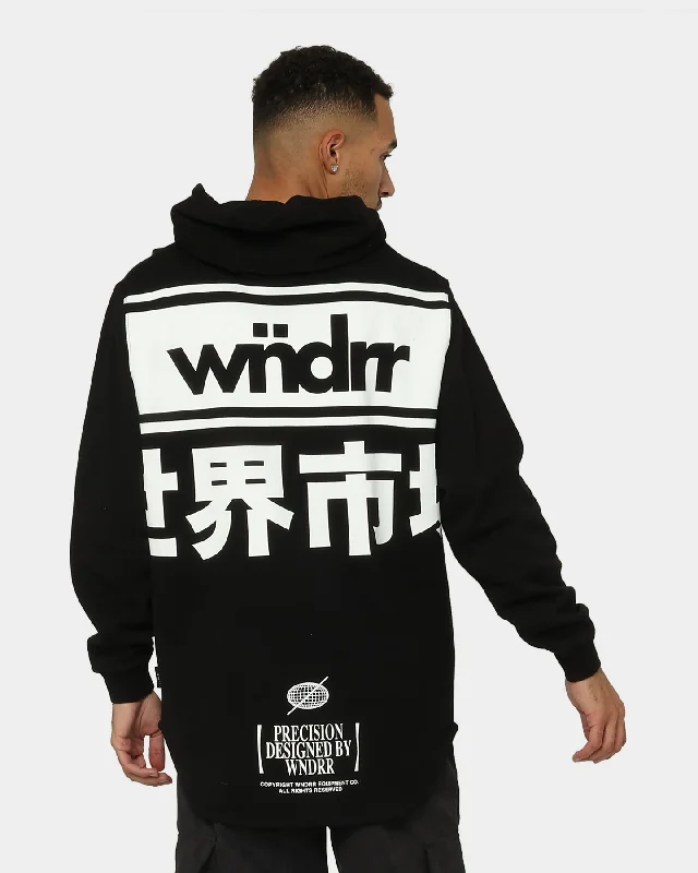 WNDRR Precision Curved Hem Hoodie Black Hoodie with Hem Contrast Bold Stylish