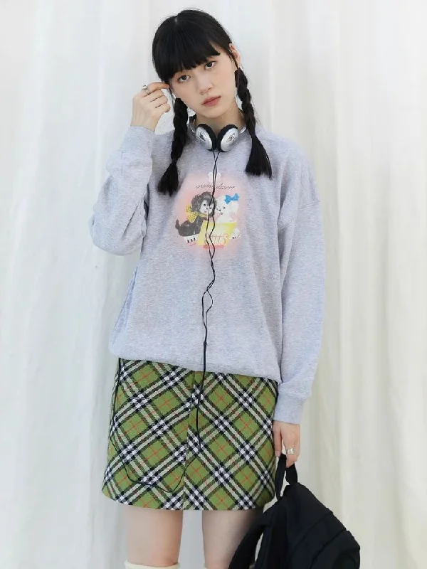 Puppy print loose sweatshirt【s0000003901】 Hoodie with Print Artistic Unique