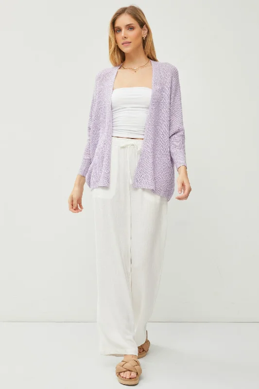 Lavender Knit Dolman Sleeve Cardigan Notch Collar Peter Pan Collar Cowl Neck