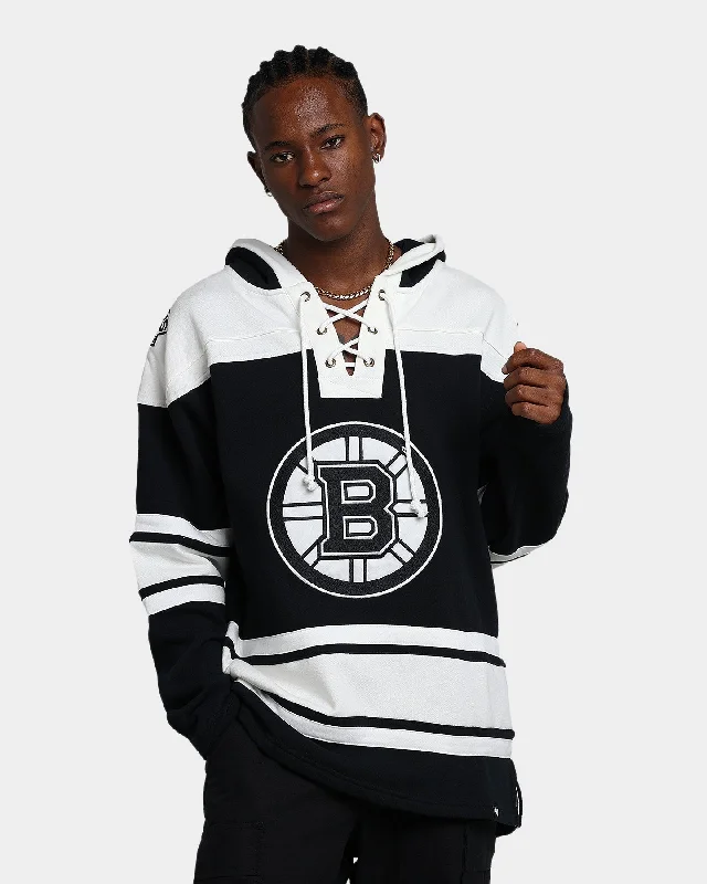 47 Brand Boston Bruins Superior Lacer Hoodie Jet Black Hoodie with Sequins Glamorous Eye-catching