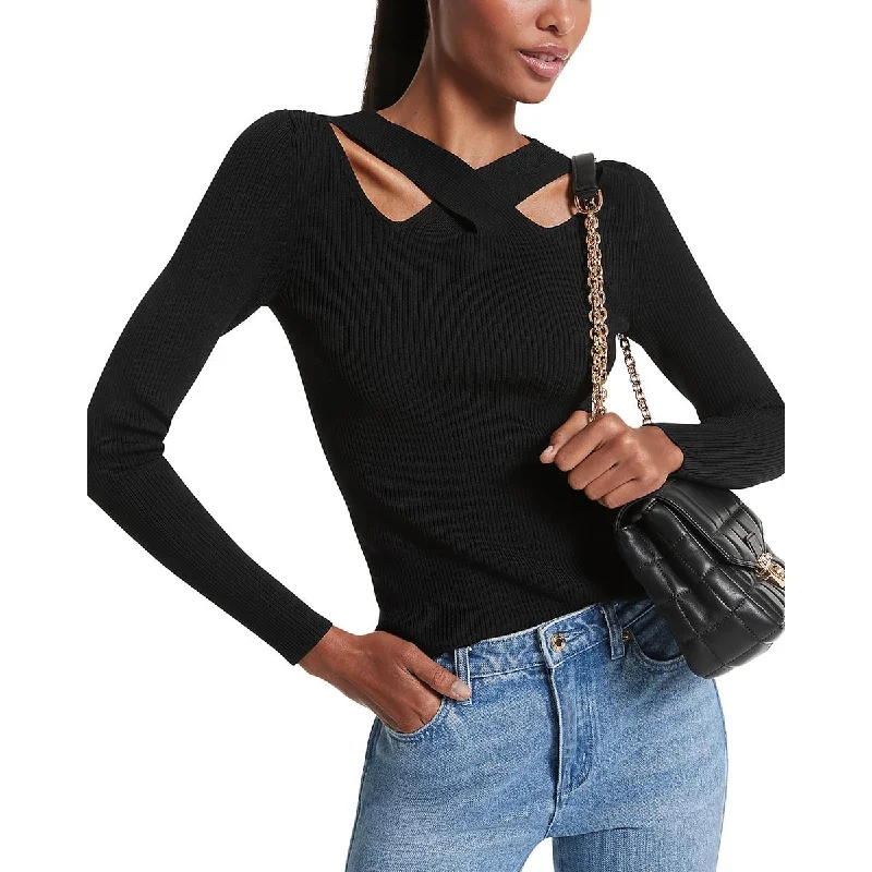 Womens Cutout Zipper Pullover Sweater Cable Knit Chunky