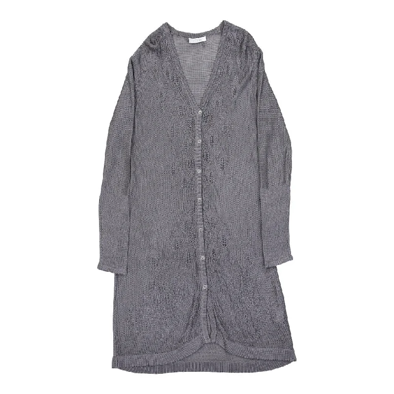 Versace Cardigan - Medium Grey Cotton Houndstooth Herringbone Solid