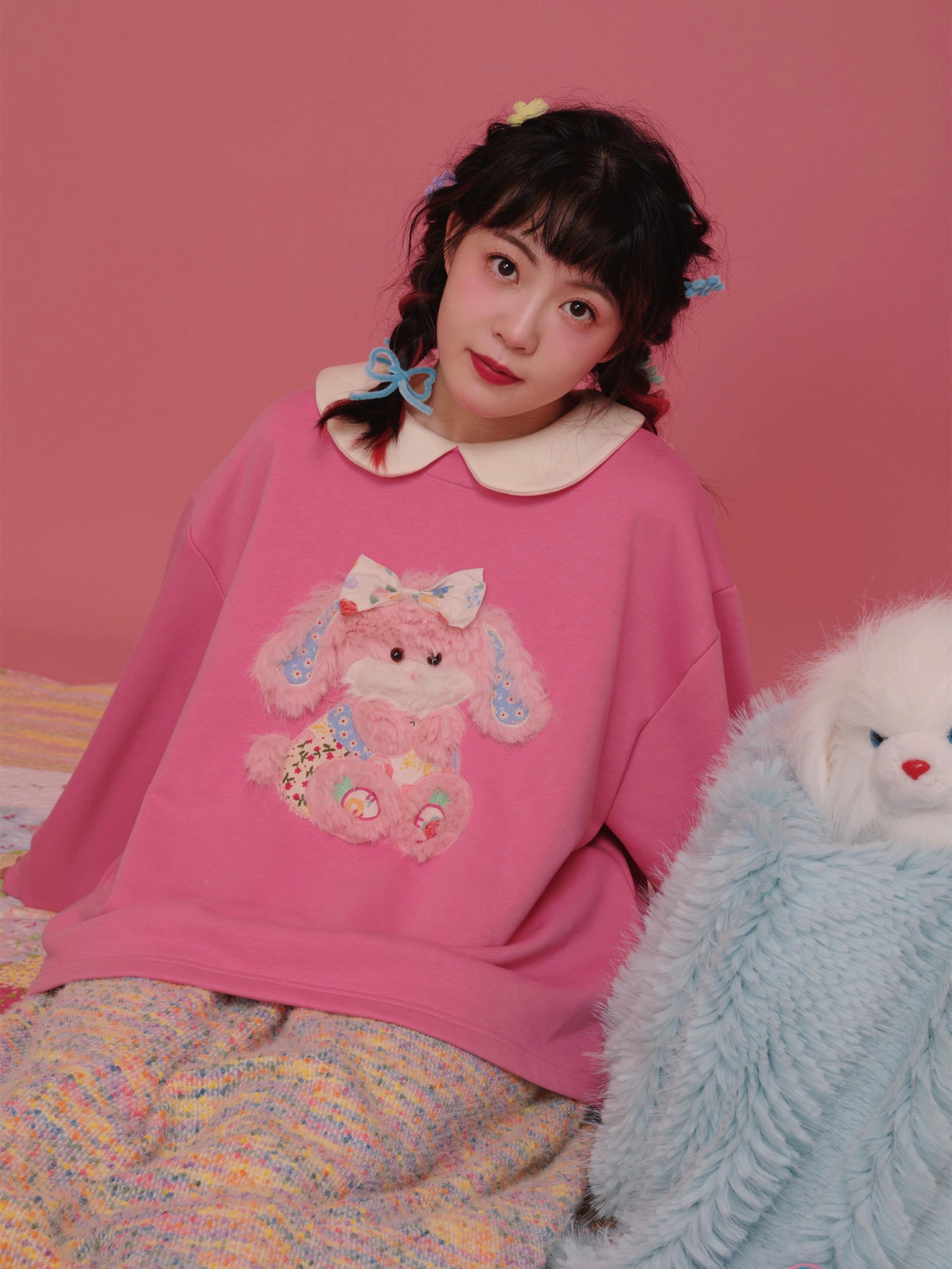 Plush Puppy Doll Collar Padded Pink Sweatshirt【s0000004307】 Hoodie with Relaxed Fit Easy Casual