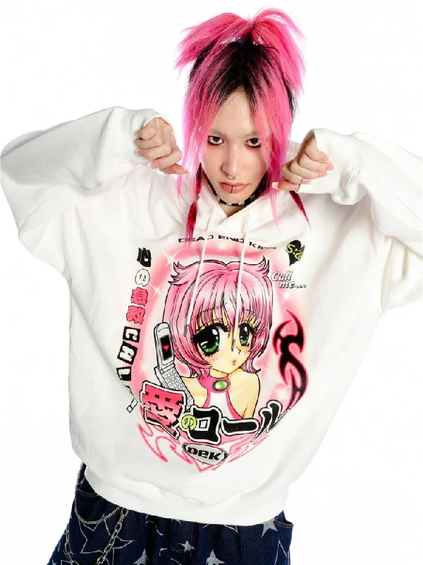 Y2K Subculture 2D Hot Girl Loose Hoodie【s0000003891】 Hoodie with Pocket Utility Practical