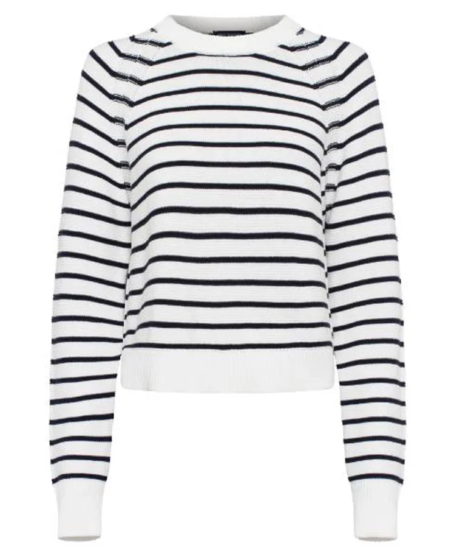 Lillie Mozart Stripe Crew Neck Jumper - Summer White/Utility Blue Plaid Sweater Polka Dot Checkered