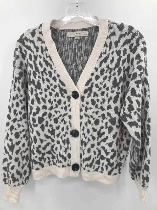 Pre-Owned Loft Ivory Size Medium P Cardigan Sweater Zippered Buttoned Snapped