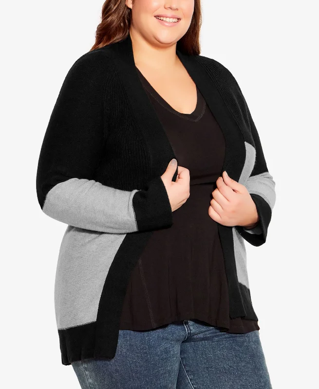 Plus Size Contrast Color Block Cardigan Sweater Handmade Hand-knitted Hand-woven