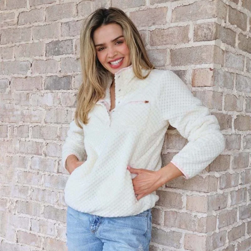 Soft Quarter Snap Pullover One Shoulder Top